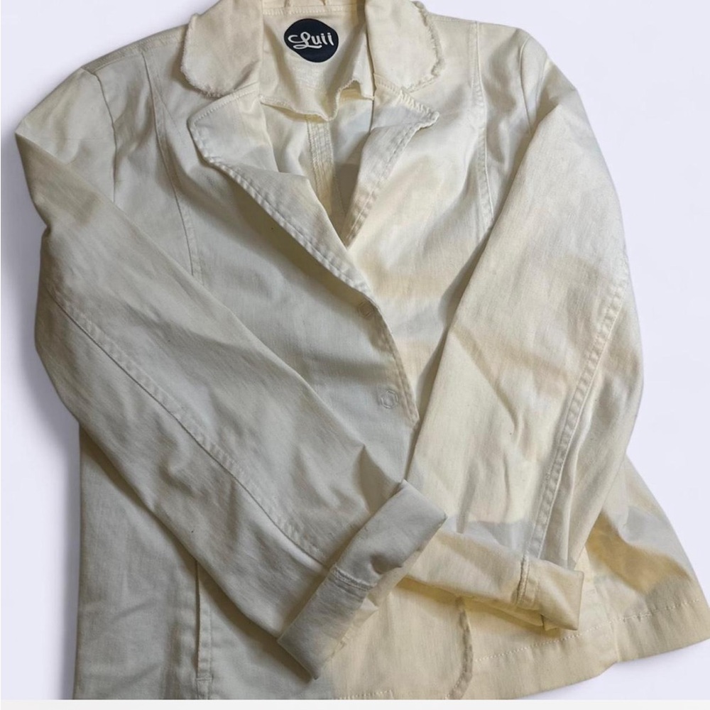Luii Cream Vintage Clean Girl Minimalist Single Button  Blazer-XL